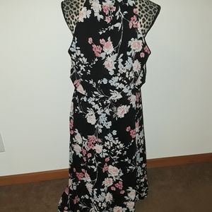 Black flower print hi low dress.